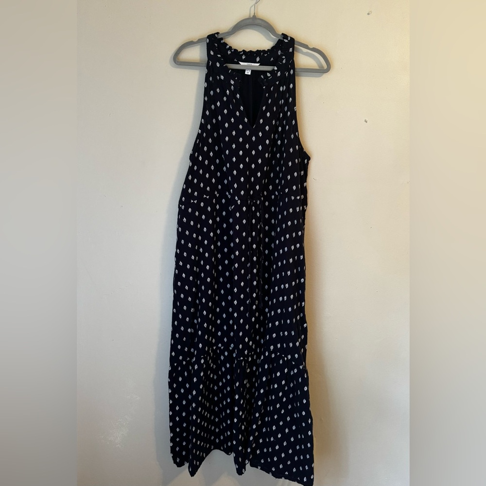 Time and Tru Navy | White Ikat Print Cotton Gauze Halter Maxi Dress